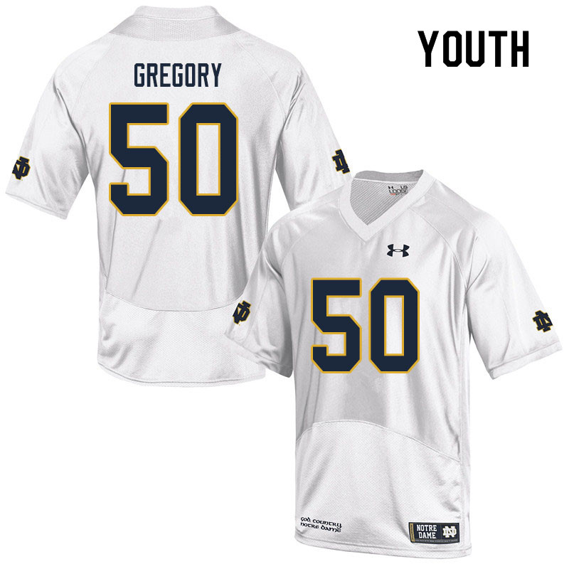 Youth NCAA Notre Dame Fighting Irish #50 Reed Gregory Stitched College Under Armour Authentic White Football Jersey LY10M45KI